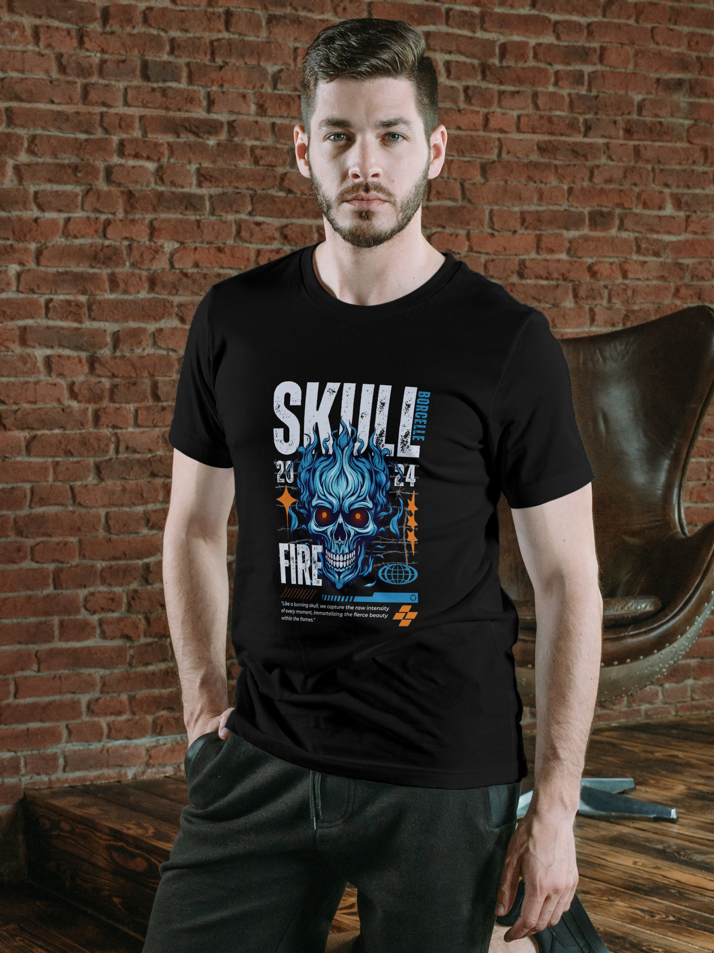 Blue Flame Skull Graphic T-Shirt – “SKULL FIRE” Streetwear Edition